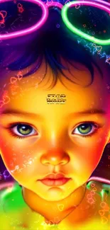 A vibrant, colorful neon portrait of a child with glowing effects.