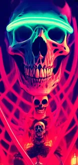 Vibrant neon skull with glowing colors in an artistic design for mobile wallpaper.