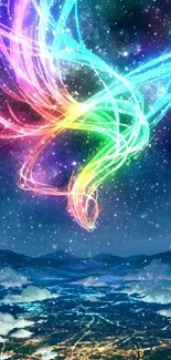 Colorful neon lights and cosmic sky art wallpaper.