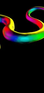 Colorful neon snake with rainbow gradient on black background.