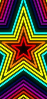 Colorful neon star pattern with bold geometric shapes.