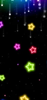 Neon stars with a black galaxy background for mobile wallpaper.