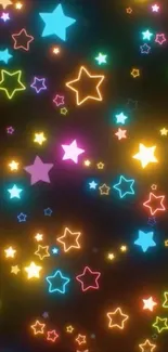 Colorful neon stars glowing in the dark.