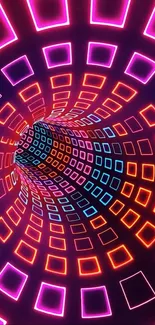 Colorful neon tunnel with geometric patterns.