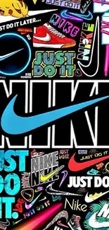 Colorful Nike collage featuring bold typography and vibrant design accents.