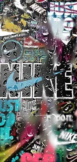 Dynamic Nike graffiti wallpaper with vibrant street art and motivational slogans.