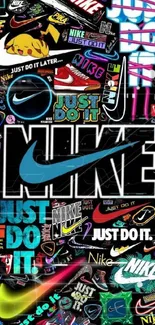 Vibrant Nike logo collage wallpaper with iconic designs.