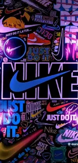 Colorful Nike collage with logos and neon glow.