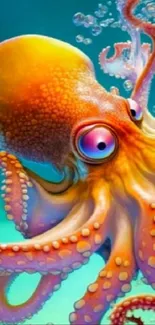 Colorful octopus wallpaper with turquoise background.