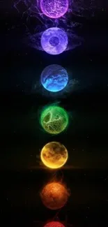 Vibrant colored orbs aligned in a galaxy-themed mobile wallpaper.