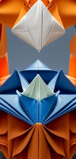 Intricate orange and blue origami art mobile wallpaper.