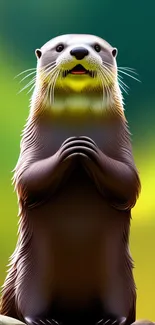 Artistic otter on colorful green background wallpaper.