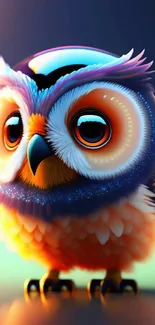 Colorful digital owl with vibrant feathers and enchanting eyes.