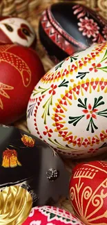 Intricately painted Easter eggs on a vibrant mobile wallpaper.