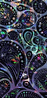 Vibrant paisley pattern mobile wallpaper with multicolor highlights.