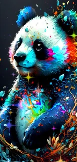 Vibrant panda artwork with colorful accents.