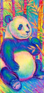 A colorful illustration of a panda amidst a vivid bamboo forest.