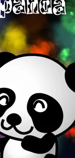 Playful panda cartoon with colorful splashes.