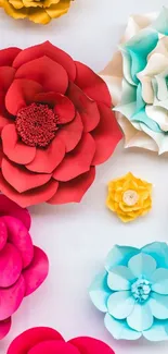 Vibrant mobile wallpaper with colorful paper flowers.