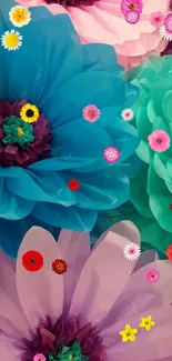 Colorful paper flowers mobile wallpaper design.