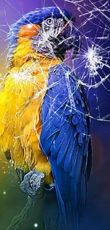 A vibrant parrot on a colorful fantasy background.