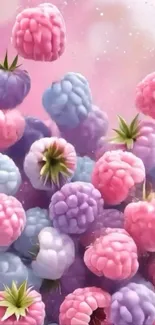 Pastel colored berries against a pink background