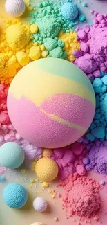 Vibrant pastel spheres and powder create stunning art.