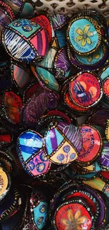 Colorful patchwork art featuring handmade crafts in a vibrant design.