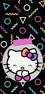 Cute character with colorful geometric pattern on mobile wallpaper.