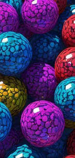 Vibrant wallpaper with colorful patterned spheres.