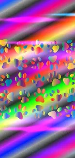 Vibrant and colorful wallpaper with rainbow paw prints.