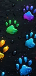 Colorful paw prints on dark background wallpaper.