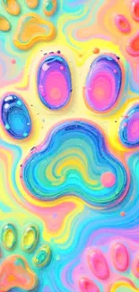 Colorful swirling paw print with vibrant rainbow hues.