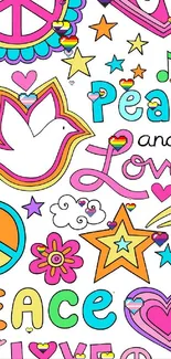 Vibrant peace and love symbols on a colorful mobile wallpaper.