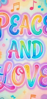 Colorful Peace and Love mobile wallpaper with vibrant design.