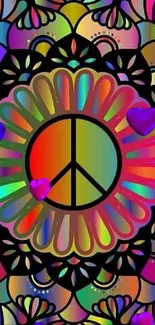 Colorful peace sign in psychedelic art.