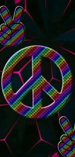 Colorful peace sign mobile wallpaper with geometric pattern.