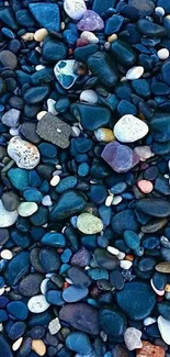 Vibrant, colorful pebbles on a beach creating a natural texture.