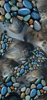 Artistic geometric pattern with colorful pebbles and abstract background.