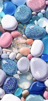 Artistic wallpaper with colorful pebbles in soothing pastel hues.