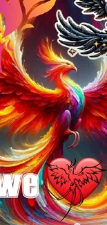 Colorful phoenix with fiery feathers and artistic design.