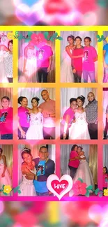 Cheerful collage wallpaper with friends and family in vibrant colors.