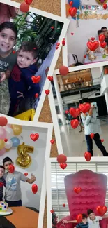 Colorful collage wallpaper with photos of kids and balloons.