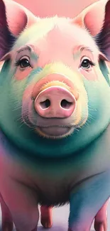 A colorful artistic pig in pastel hues on a mobile wallpaper.