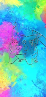 Colorful abstract Pikachu art wallpaper with blue and vibrant hues.