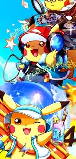 Vibrant Pikachu in a colorful, animated adventure scene.