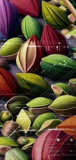 Colorful artistic pistachio design wallpaper for mobile phone.