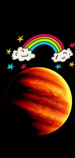 Vibrant planet and rainbow mobile wallpaper.