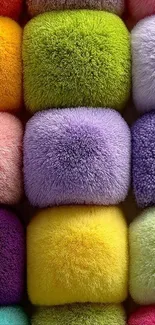 Colorful plush cushions stacked in a pattern.