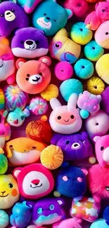 A vibrant assortment of colorful plush toys in a playful arrangement.